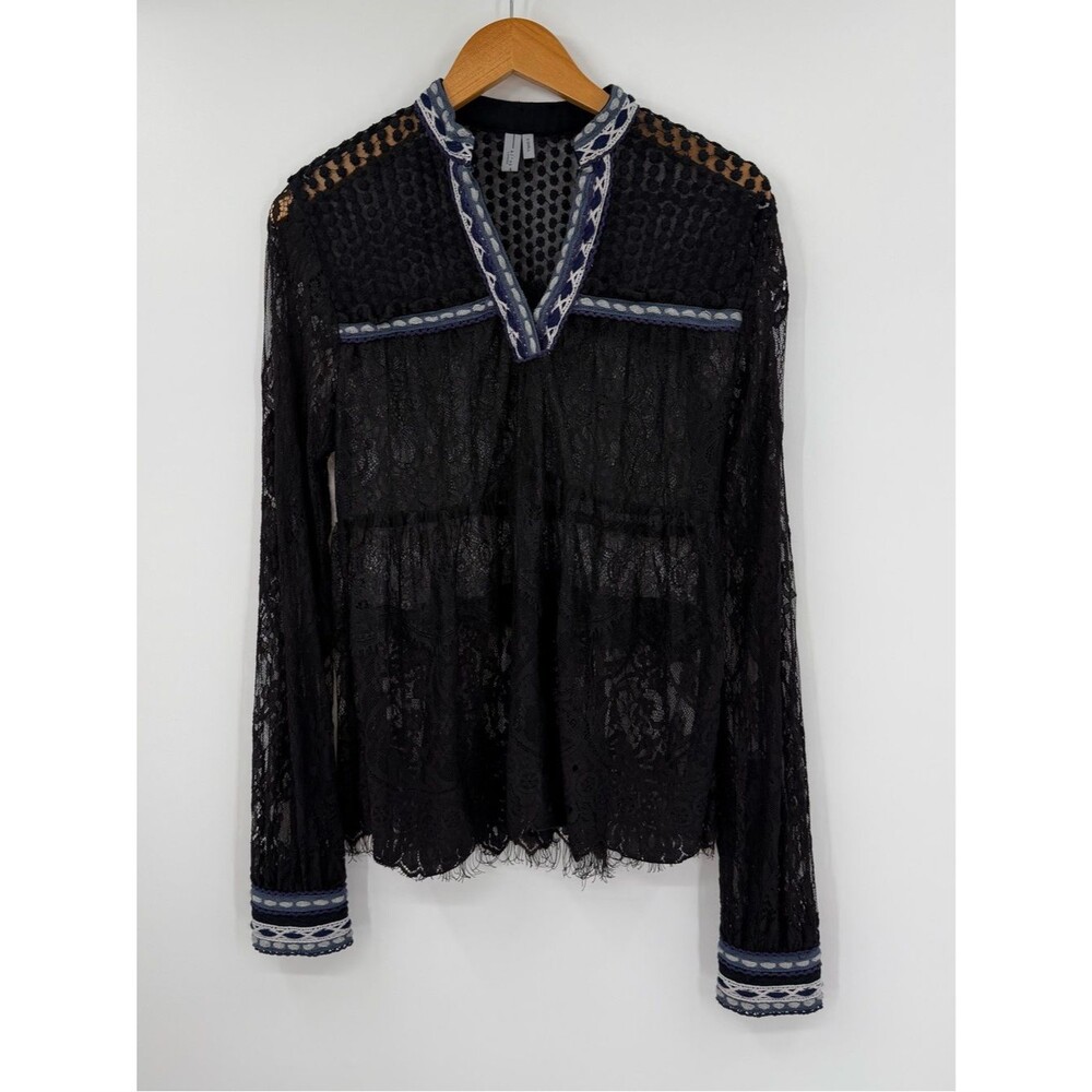 Blank London Lace Embroidered Trim V-Neck Blouse | Black | XS